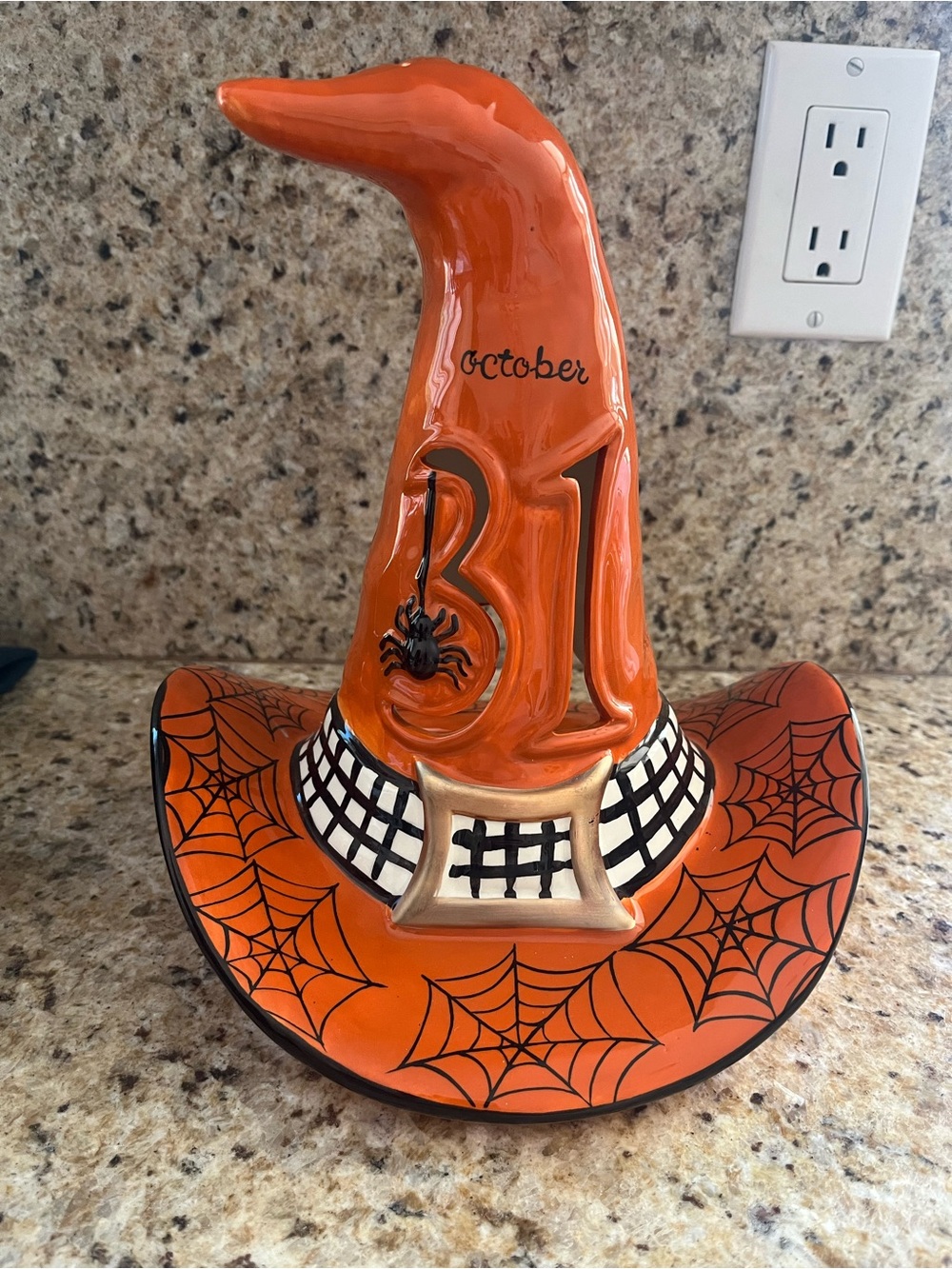 Blue Sky Clayworks Halloween Witch Hat Tea Light Holder Featuring October 31